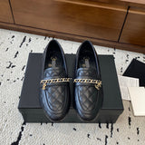 Women's Black Lambskin Loafers/Moccasins (with Gold Metal Chain and Pendant) |G46692 X01000 94305