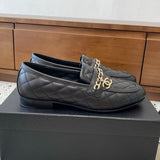 Women's Black Lambskin Loafers/Moccasins (with Gold Metal Chain and Pendant) |G46692 X01000 94305