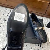 Women's Black Lambskin Loafers/Moccasins (with Gold Metal Chain and Pendant) |G46692 X01000 94305