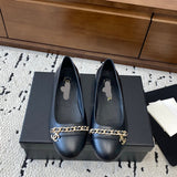 Women's Black Lambskin and Gold-Tone Metal Ballet Flats |G46663 B21588 94305