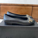 Women's Black Lambskin and Gold-Tone Metal Ballet Flats |G46663 B21588 94305