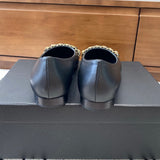 Women's Black Lambskin and Gold-Tone Metal Ballet Flats |G46663 B21588 94305