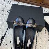 Women's Black Lambskin and Gold-Tone Metal Ballet Flats |G46663 B21588 94305