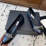 Women's Black Lambskin and Gold-Tone Metal Ballet Flats |G46663 B21588 94305