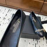 Women's Black Lambskin and Gold-Tone Metal Ballet Flats |G46663 B21588 94305