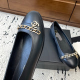 Women's Black Lambskin and Gold-Tone Metal Ballet Flats |G46663 B21588 94305