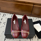 Women's Burgundy Patent Leather Chain-Detail Ballet Flats| G32955 X01000 0G147