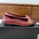 Women's Burgundy Patent Leather Chain-Detail Ballet Flats| G32955 X01000 0G147