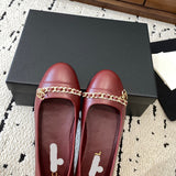 Women's Burgundy Patent Leather Chain-Detail Ballet Flats| G32955 X01000 0G147