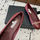 Women's Burgundy Patent Leather Chain-Detail Ballet Flats| G32955 X01000 0G147