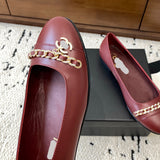 Women's Burgundy Patent Leather Chain-Detail Ballet Flats| G32955 X01000 0G147