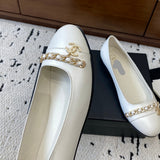 Women's White Patent Leather CC Chain Loafers |G38147 X56161 10601