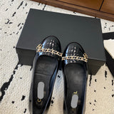 Women's Black Patent Leather Loafers/Pumps with Chain Detail G31149