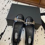 Women's Black Patent Leather Loafers/Pumps with Chain Detail G31149
