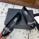 Women's Black Patent Leather Loafers/Pumps with Chain Detail G31149