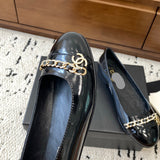 Women's Black Patent Leather Loafers/Pumps with Chain Detail G31149