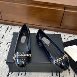 Women's Black Patent Leather Loafers/Pumps with Chain Detail G31149