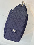 2026 Chain-Strap Tote Bag in Dark Blue Vintage Quilted Denim AS5311 B24037 U9373