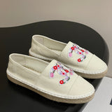 Women's Off-White Canvas Floral Embroidered Double C Canvas Fisherman Shoes |G47099 B23449 U7423