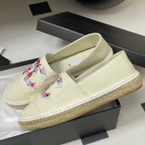 Women's Off-White Canvas Floral Embroidered Double C Canvas Fisherman Shoes |G47099 B23449 U7423