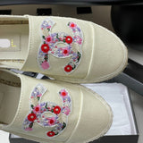 Women's Off-White Canvas Floral Embroidered Double C Canvas Fisherman Shoes |G47099 B23449 U7423