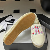 Women's Off-White Canvas Floral Embroidered Double C Canvas Fisherman Shoes |G47099 B23449 U7423