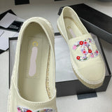 Women's Off-White Canvas Floral Embroidered Double C Canvas Fisherman Shoes |G47099 B23449 U7423