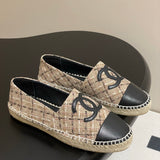 Women's Beige/Black Tweed and Satin Double C Boat Shoes G29762