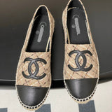 Women's Beige/Black Tweed and Satin Double C Boat Shoes G29762