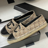 Women's Beige/Black Tweed and Satin Double C Boat Shoes G29762