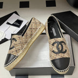 Women's Beige/Black Tweed and Satin Double C Boat Shoes G29762