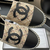 Women's Beige/Black Tweed and Satin Double C Boat Shoes G29762