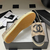 Women's Beige/Black Tweed and Satin Double C Boat Shoes G29762
