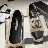 Women's Beige/Black Tweed and Satin Double C Boat Shoes G29762