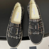 Women's Black & White Tweed Metallic Thread Braided Straw Fisherman Sandals |G29762
