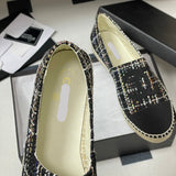 Women's Black & White Tweed Metallic Thread Braided Straw Fisherman Sandals |G29762