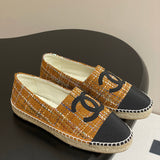 Women's Yellow & Black Tweed Double C Logo Straw Fisherman Sandals| G29762 X56179 K2958
