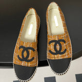 Women's Yellow & Black Tweed Double C Logo Straw Fisherman Sandals| G29762 X56179 K2958