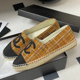 Women's Yellow & Black Tweed Double C Logo Straw Fisherman Sandals| G29762 X56179 K2958