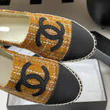 Women's Yellow & Black Tweed Double C Logo Straw Fisherman Sandals| G29762 X56179 K2958