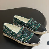Women's Green Tweed Leather-Tipped Double C Logo Boat Shoes |G29762 Y51360 K0198