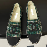 Women's Green Tweed Leather-Tipped Double C Logo Boat Shoes |G29762 Y51360 K0198