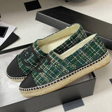 Women's Green Tweed Leather-Tipped Double C Logo Boat Shoes |G29762 Y51360 K0198