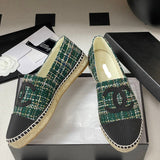 Women's Green Tweed Leather-Tipped Double C Logo Boat Shoes |G29762 Y51360 K0198
