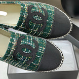 Women's Green Tweed Leather-Tipped Double C Logo Boat Shoes |G29762 Y51360 K0198