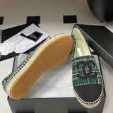 Women's Green Tweed Leather-Tipped Double C Logo Boat Shoes |G29762 Y51360 K0198