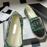 Women's Green Tweed Leather-Tipped Double C Logo Boat Shoes |G29762 Y51360 K0198