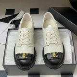 Women's Diamond-Quilted Lace-Up Derby/Oxford Shoes in Black & White Colorblock Sheepskin or Cowhide |G41031