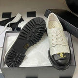 Women's Diamond-Quilted Lace-Up Derby/Oxford Shoes in Black & White Colorblock Sheepskin or Cowhide |G41031