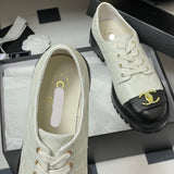 Women's Diamond-Quilted Lace-Up Derby/Oxford Shoes in Black & White Colorblock Sheepskin or Cowhide |G41031